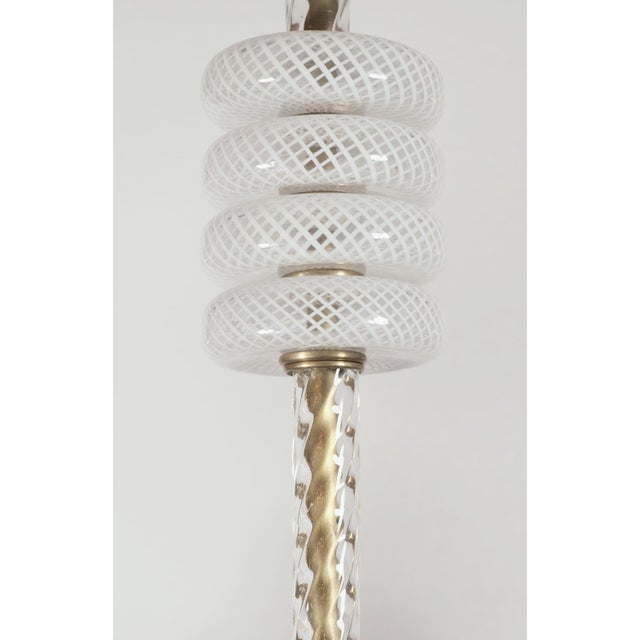 Mid 20th Century Vintage 6 Arm Murano Style Clear & White Latticino Glass Chandelier For Sale - Image 5 of 8