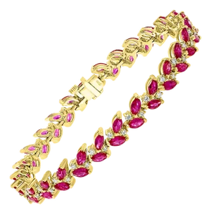 12 Carat Natural Marquise Ruby and Diamond Tennis Bracelet 14 Karat Yellow Gold
