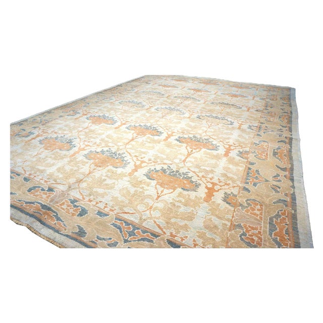 Traditional 21st Century Turkish Donegal Wool & Hemp 9X13 Ivory, Light Blue & Orange Handmade Area Rug #1140032 For Sale - Image 3 of 6