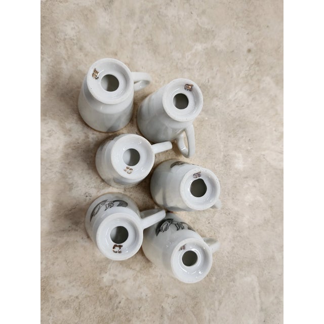 Vintage White Porcelain and Gold Leaf Mini Cups With Horse Motif- Set of 6 For Sale In New York - Image 6 of 12