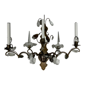 Hollywood Regency Crystal Prism Five Light Wall Sconce, Vintage
