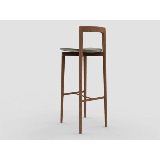 Contemporary Modern Linea 632 Grey Bar Chair in Green Leather and Smoked Oak Wood by Collector Studio For Sale - Image 3 of 5