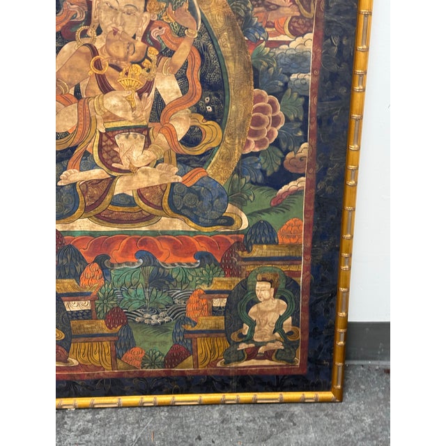 Tibetan Buddhist Yab-Yum Thangka Painting, Framed For Sale - Image 10 of 12