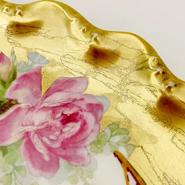 Gold Antique Early 1900s Art Nouveau Blakeman & Henderson Coiffe Limoges Hand-Painted Porcelain Cake Platter For Sale - Image 8 of 12