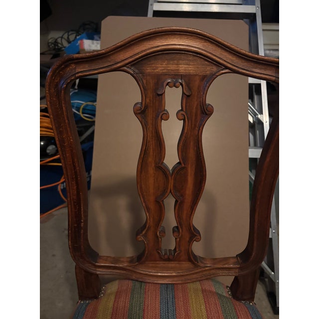 Stunning c1920 French carved Oak dining chairs for 6. Each chair is solid without damage. They are in the style of Louis...