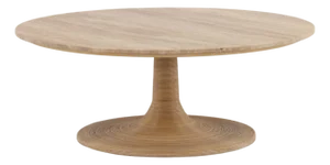 Modern Round Travertine & Cane Coffee Table