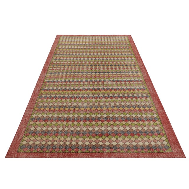 Rug & Kilim Vintage Turkish Rug in Beige-Brown With Colorful Diamond Patterns - Rug & Kilim For Sale - Image 4 of 8