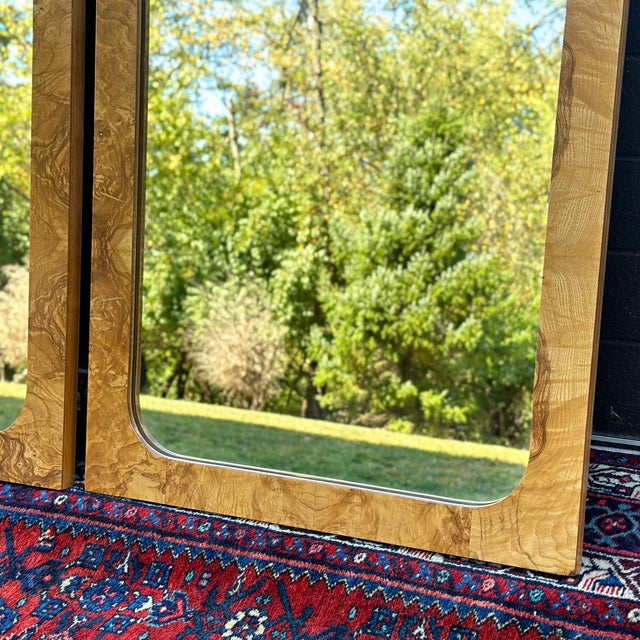 Wood 1970's Burlwood Rectangular Wall Mirrors by Roland Carter for Lane - a Pair For Sale - Image 7 of 10