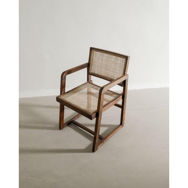 French Mid-Century Wooden Box Office Dining Chair in Teak & Rattan by Pierre Jeanneret, 1950s For Sale - Image 4 of 7