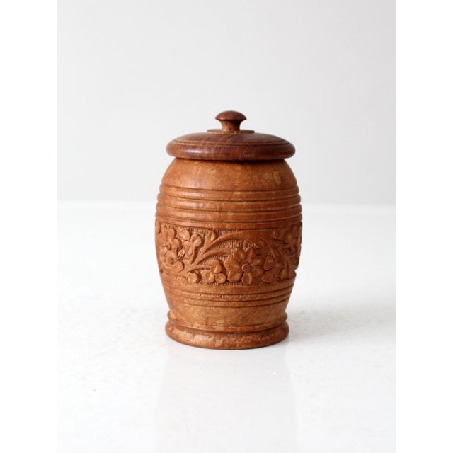 Vintage Hand Carved Floral Wood Jar For Sale - Image 6 of 9