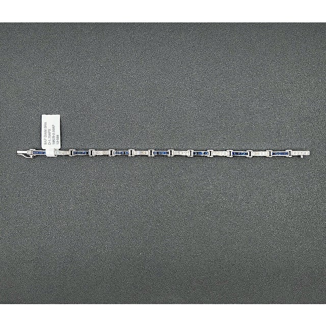 Blue 3.75 Ct Natural Sapphire & Diamond Tennis Bracelet For Sale - Image 8 of 9