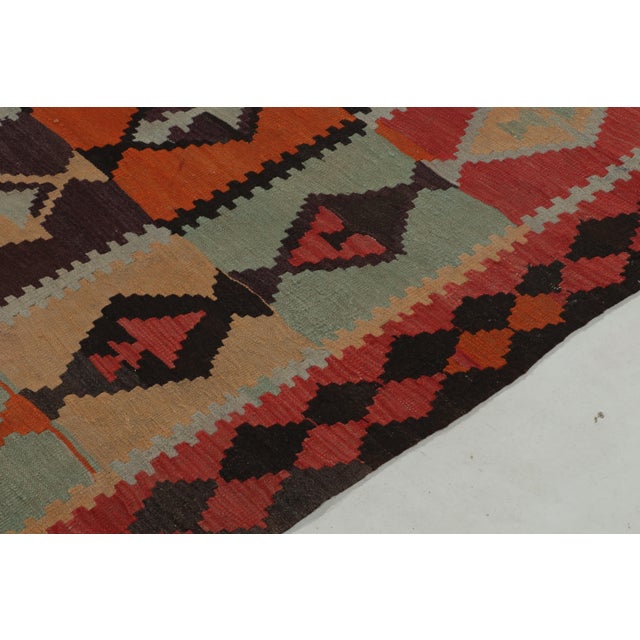 Vintage Persian Kilim Rug in Red, Orange and Blue Tribal Geometric Patterns For Sale In New York - Image 6 of 7