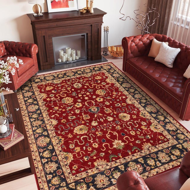 "Enhance the ambiance of your home with this magnificent Persian-influenced Turkish hand-knotted rug made by skilled...