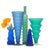 Mixed green and blue frosted vessels, group of 5. A striking group of Memphis-style curvy cobalt blue and forest green...