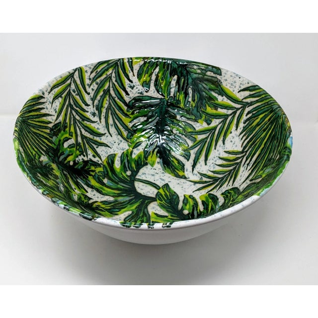 Tropical Forest and Lime Green Palm Leaf Oversized Decorative Statement Bowl For Sale - Image 9 of 13