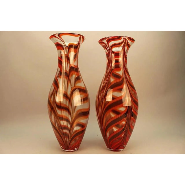 Ercole Barovier Italian (1889-1974) Rare Hand blown Glass "A Spina" Vases 1958 Very rare pair of vases H.18 in. D. 4 in....