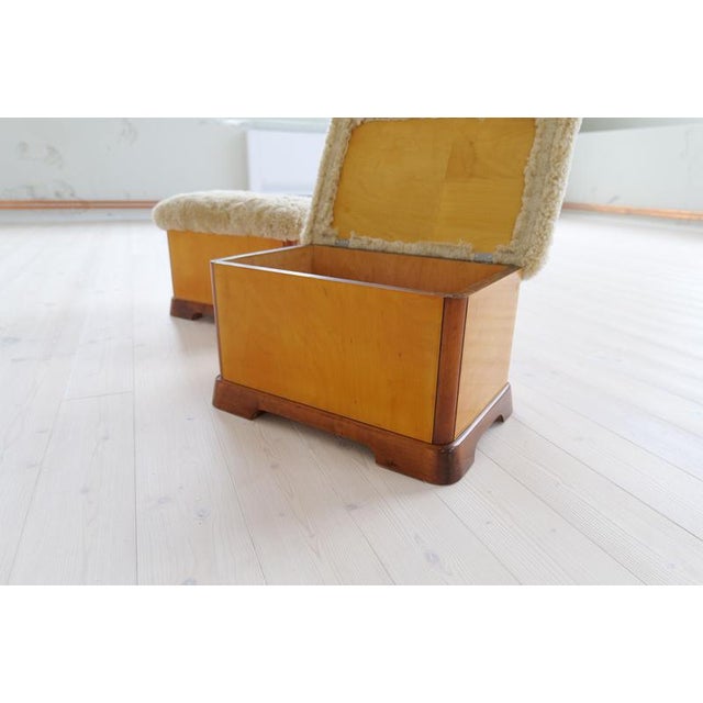 Swedish Art Deco Ottomans in Lacquered Birch with Sheepskin Seats, 1940s, Set of 2 For Sale - Image 10 of 12