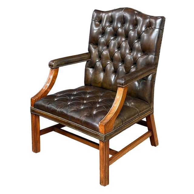 Large Gainsborough Library Armchair of Tufted Leather From England For Sale - Image 12 of 13