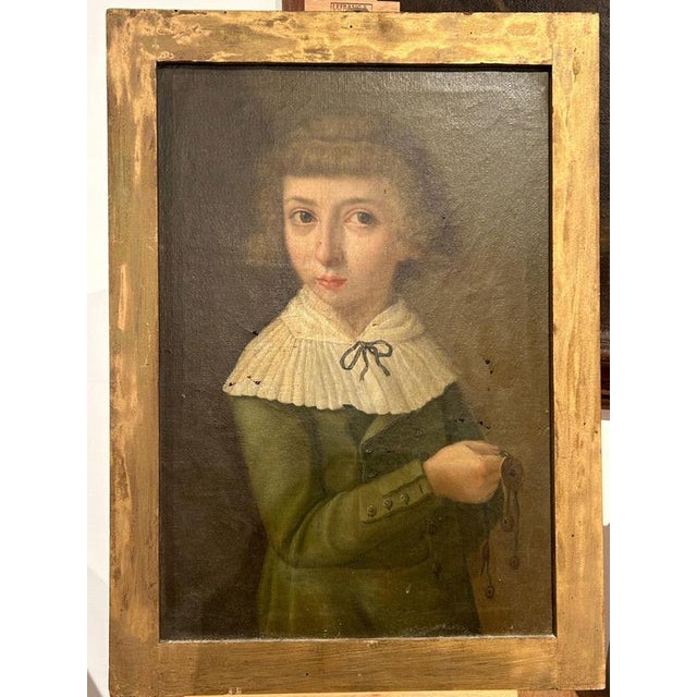 Textile Portrait of Noble Girl, 1800s, Oil on Canvas, Framed For Sale - Image 7 of 7