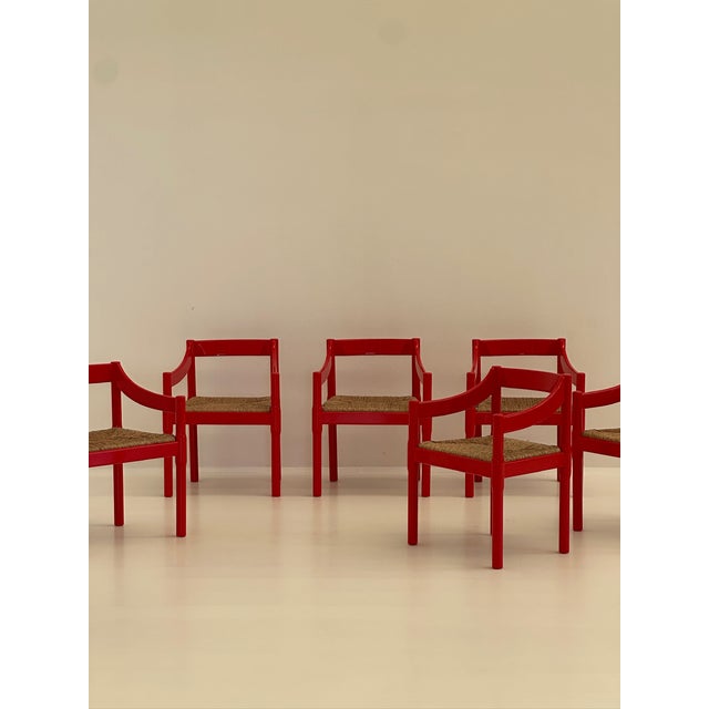Red Model Carimate Dining Chairs by Vico Magistretti for Cassina, 1960s, Set of 6 For Sale - Image 5 of 16