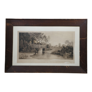 Antique Charles Frederick Mielatz Quiet Nook Riverscape Fishing Etching 36"