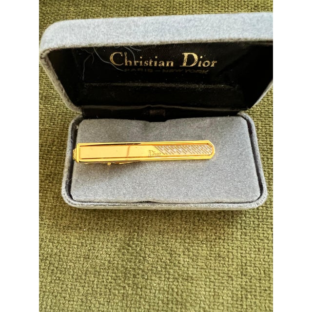 Rare Monsiuer Vintage Christian Dior Gold Plate Tie Clip In Original Case For Sale - Image 10 of 11