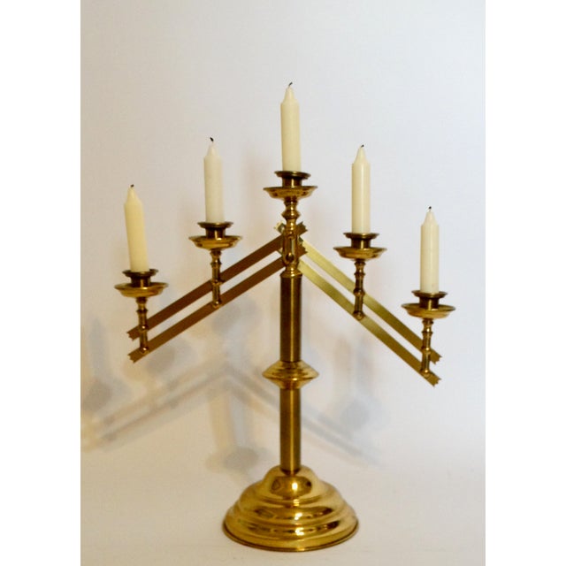 Brass Large Mid 20th Century Articulating Brass Five Light Candelabra For Sale - Image 8 of 12