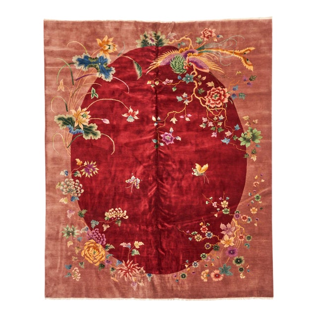 Antique 20th Century Chinese Peking Rug in Red With Phoenix Design - Rug & Kilim For Sale