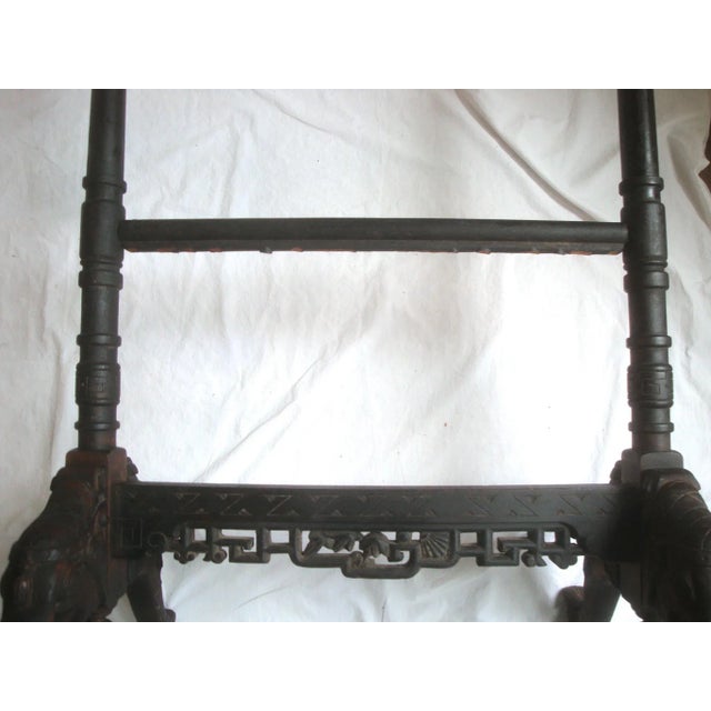 19th C. Chinoiserie Elephant Carving Wood Fire Screen For Sale - Image 4 of 8