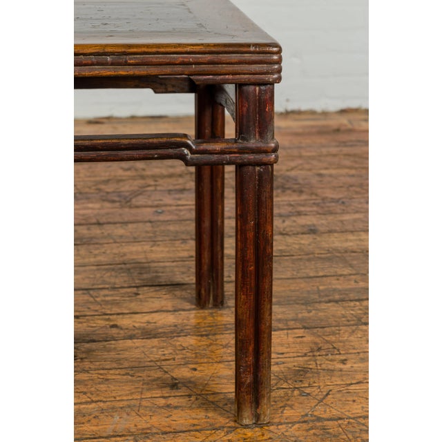 Wood Antique Chinese Dark Brown Side Table with Reeded Humpback Stretchers For Sale - Image 7 of 12
