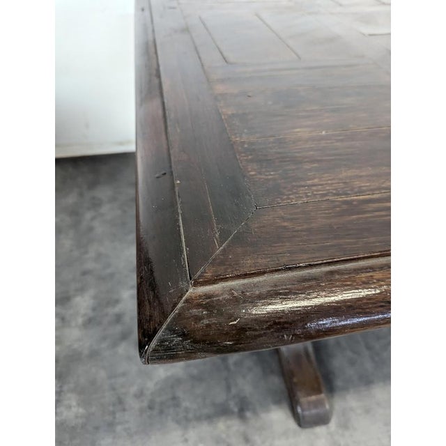Wood Oak Farmhouse Table with Paneled Top and Lyre-Shaped Legs, 1940s For Sale - Image 7 of 10
