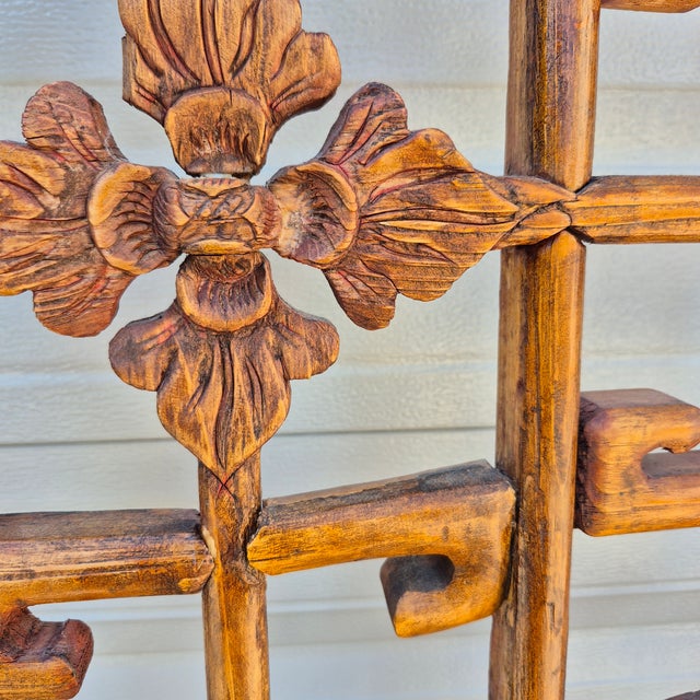 Antique Chinese Open Fretwork Lattice Large Window Screens Decorative Wall Panels, a Pair For Sale - Image 14 of 15