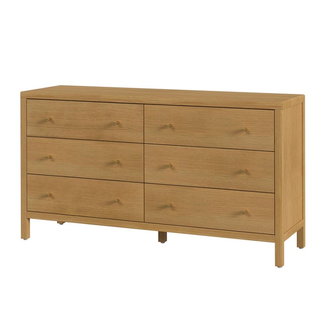 Tan Mendel 60 in. W Rectangular Wood 6 Drawer Dresser, Light Oak For Sale - Image 8 of 8