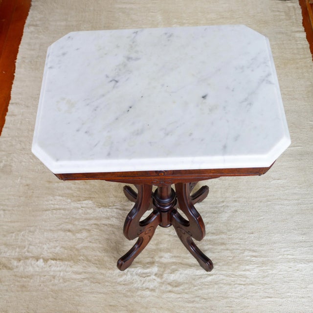 Wood 19th C. Victorian East Lake Stone Top Plant Stand or Side Table For Sale - Image 7 of 12
