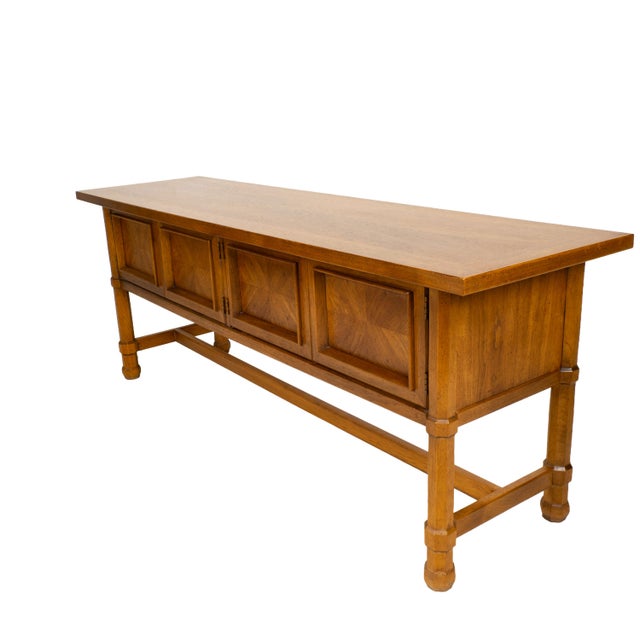 1970s Drexel Compatibles Low Walnut Credenza Sideboard Buffet Cabinet Mid Century Modern For Sale - Image 12 of 17