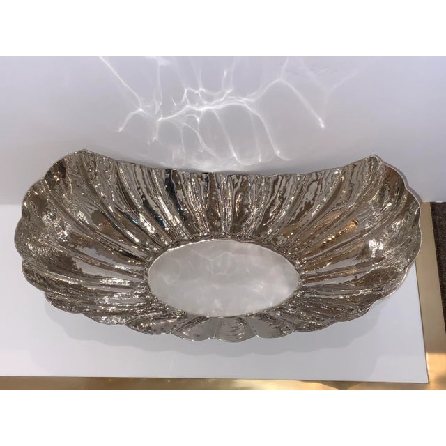 Stylish Modern Polished Nickel Channeled Boat Bowl, showroom floor sample