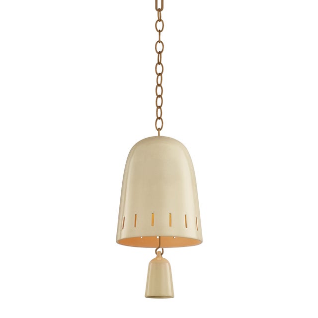Hudson Valley Lighting Omi 9 in. 1 Light Pendant in Patina Brass and Ceramic Ivory Crackle Finish For Sale