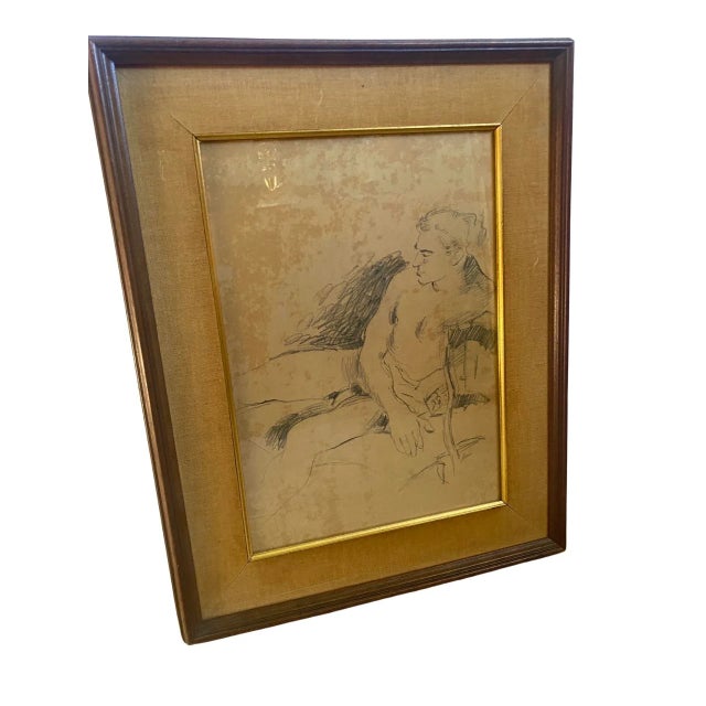 Vintage Framed Pencil Sketching of Male Nude, Circa 1940 Signed Romin For Sale In Philadelphia - Image 6 of 9