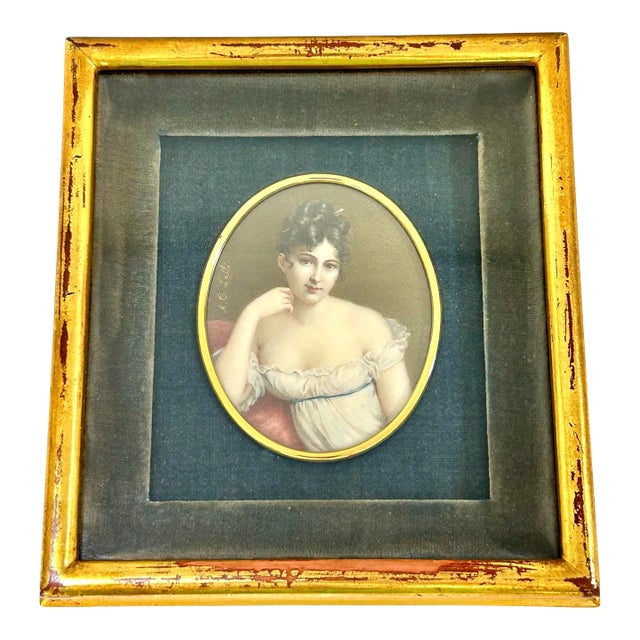 Antique Miniature Portrait Painting of Victorian Woman – Signed A. Corsi Lalli - Late 19th Century For Sale