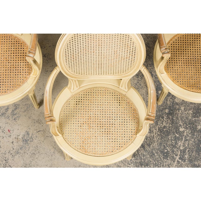 French Louis XVI Style Painted Cane Armchairs - Set of 6 For Sale - Image 4 of 18