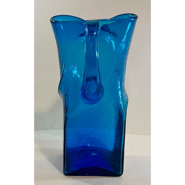 Vintage Morgantown Glass #9844 Swirl Blue Brutalist Art Glass Pitcher - 11” For Sale - Image 10 of 12
