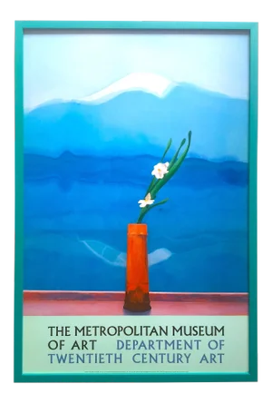 David Hockney Vintage 1988 Lithograph Print Framed Metropolitan Museum Poster " Mount Fuji and Flowers " 1972