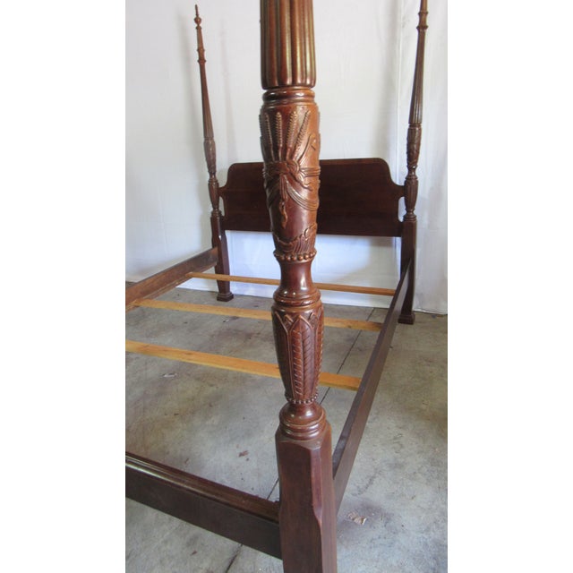 1980s Mahogany Banded Queen Poster Bed Designer For Sale - Image 4 of 6