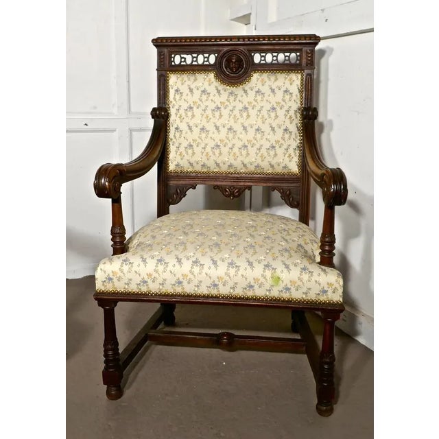 Set of Large French Gothic Library Throne Chairs For Sale - Image 5 of 10