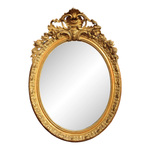 Circa 1860-80 French Grand Oval Carved Giltwood Mirror
