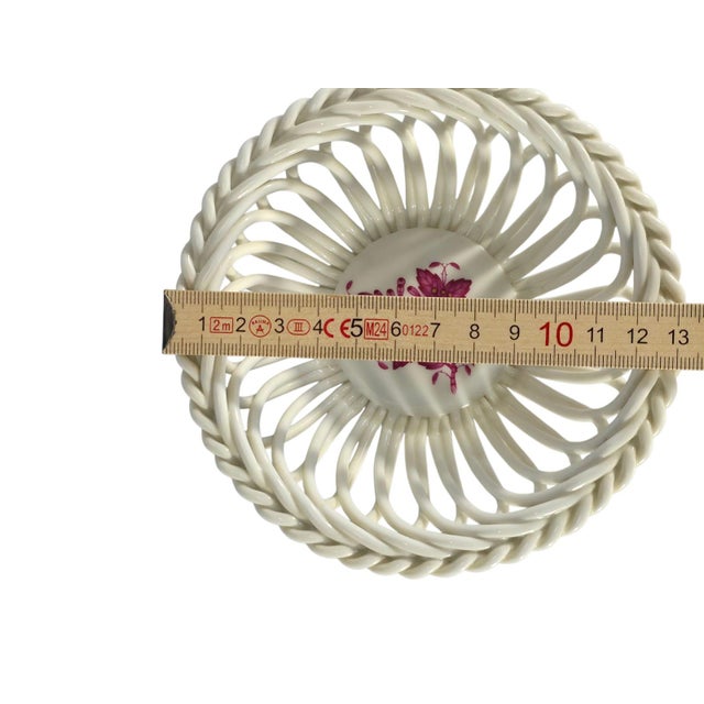 Hand-Painted Porcelain Reticulated Basket Bowl with Floral Motif from Herend Hungary, 1960-1990 For Sale - Image 9 of 10