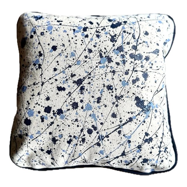Erin Simon Original “Splatter Pillow” in Natural Canvas With Navy and Cornflower Blues For Sale