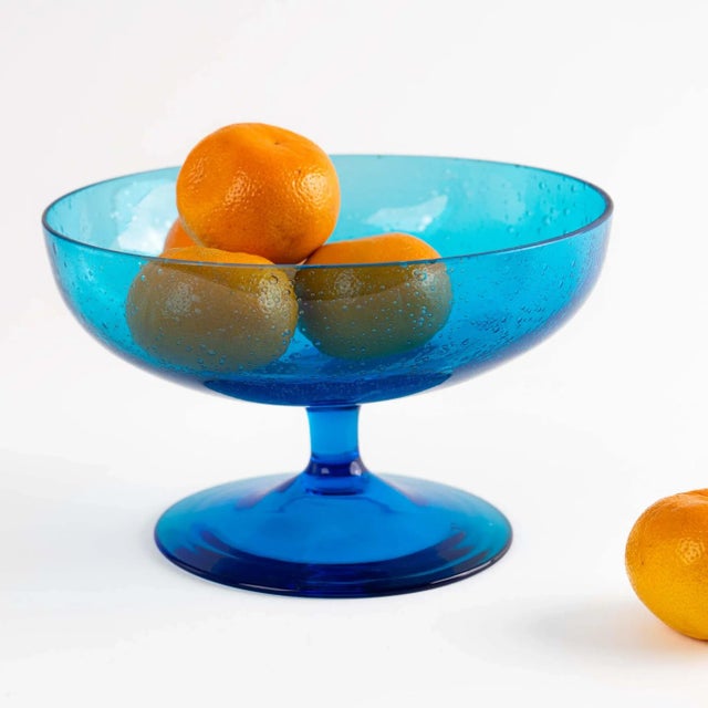 Vintage Blue Bubble Glass Bowl For Sale - Image 9 of 10