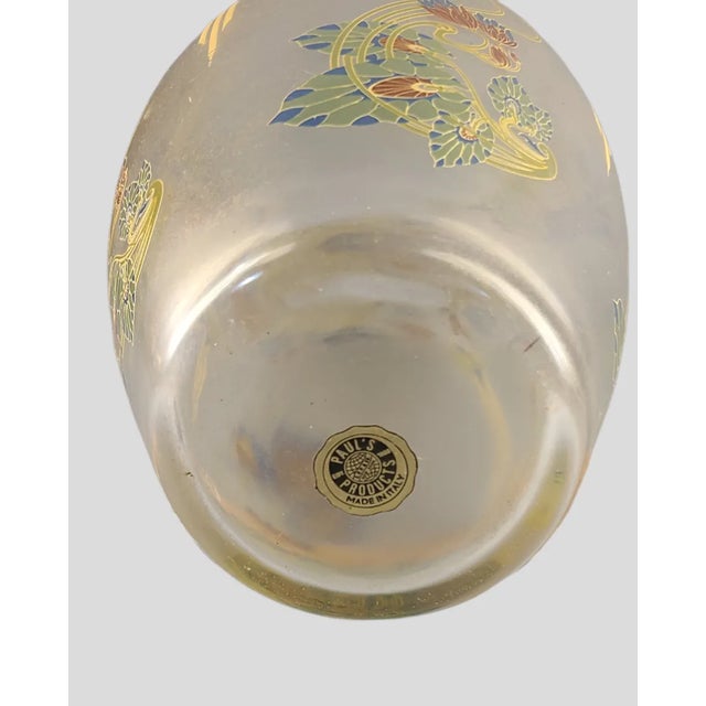 Transparent Early 20th Century Art Deco Hand Painted Enamel Lucky Lotus Flowers Venetian Glass Vase, Made in Italy For Sale - Image 8 of 8
