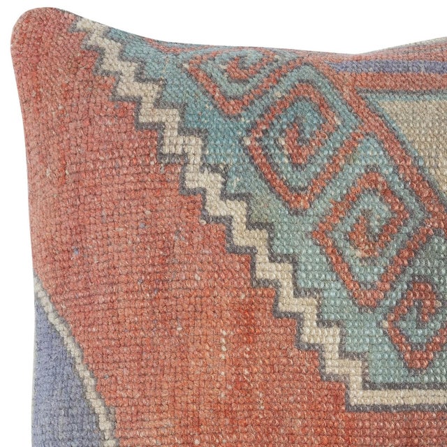 Traditional 16"x16" Handknotted Wool Cushion Cover. Rug Throw Pillow. Vintage Toss Pillow For Sale - Image 3 of 4